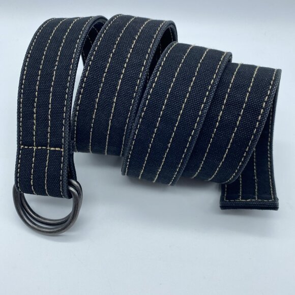 Black Cotton Beige Thread Woven D-Ring Belt Men's Size L End to End 48" - Picture 1 of 11